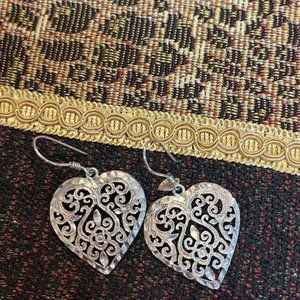 Heart earrings - dangle filigree design SS